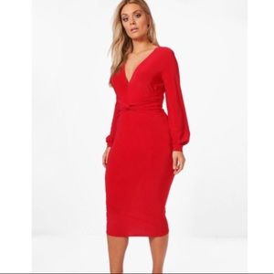 Boohoo - Slinky Knot Blaison Sleeve Midi Dress
